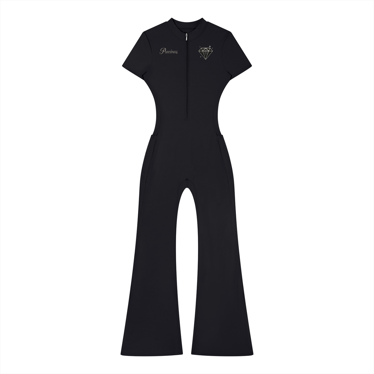 Precious Women’s Tight Flared Leg Quarter-Zip Jumpsuit
