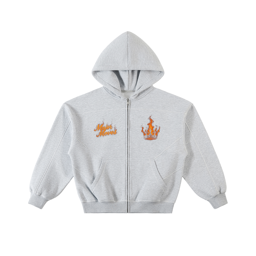 Major Moves Contrast-Stitched Boxy Fleece Zip Hoodie