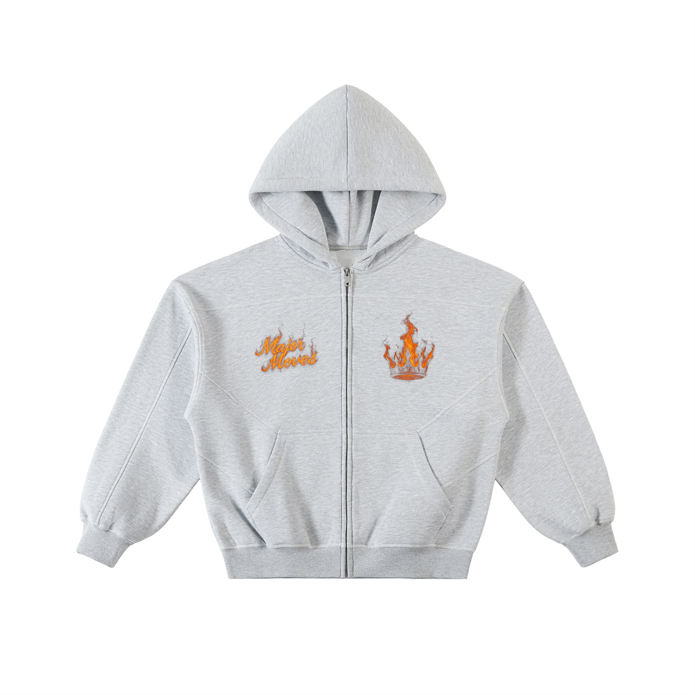 Major Moves Contrast-Stitched Boxy Fleece Zip Hoodie