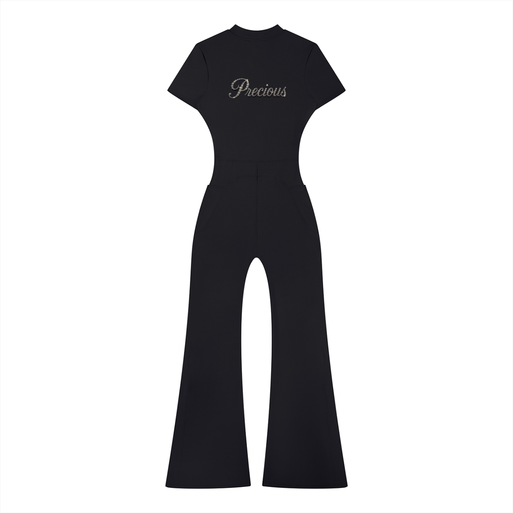 Precious Women’s Tight Flared Leg Quarter-Zip Jumpsuit