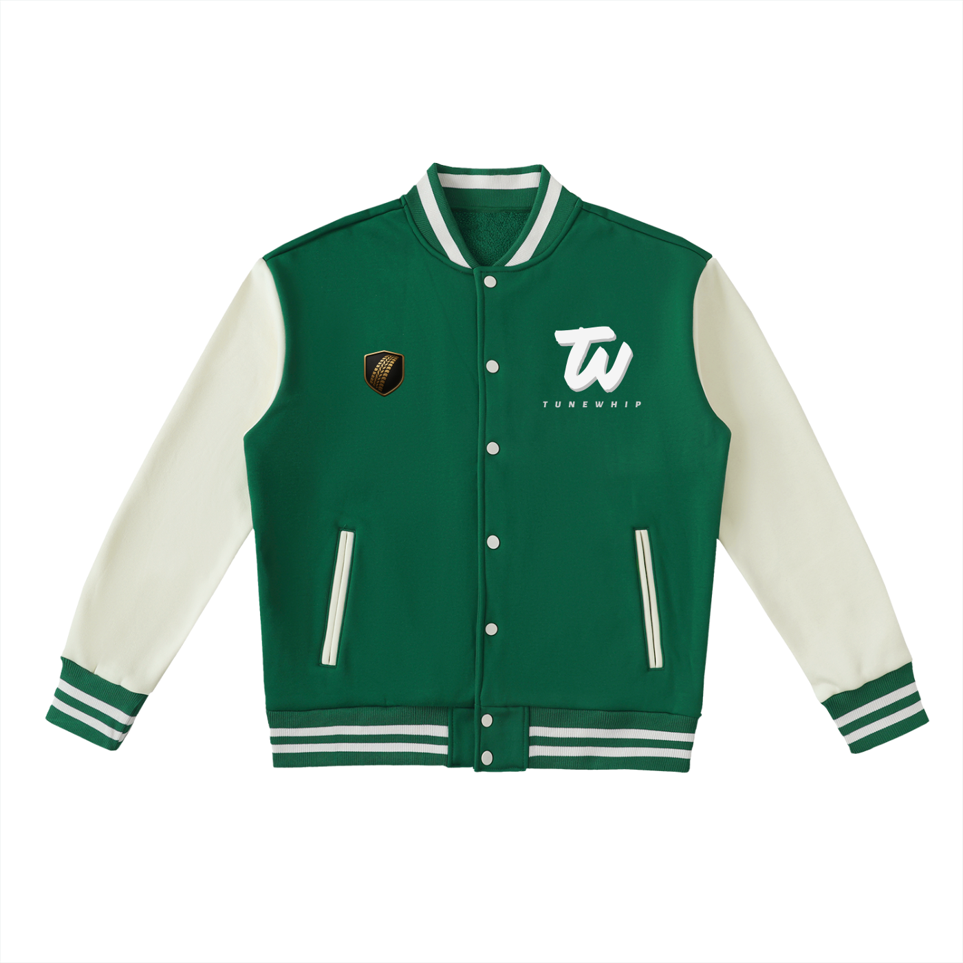 TUNEWHIP Two-Tone Fleeced Varsity Jacket