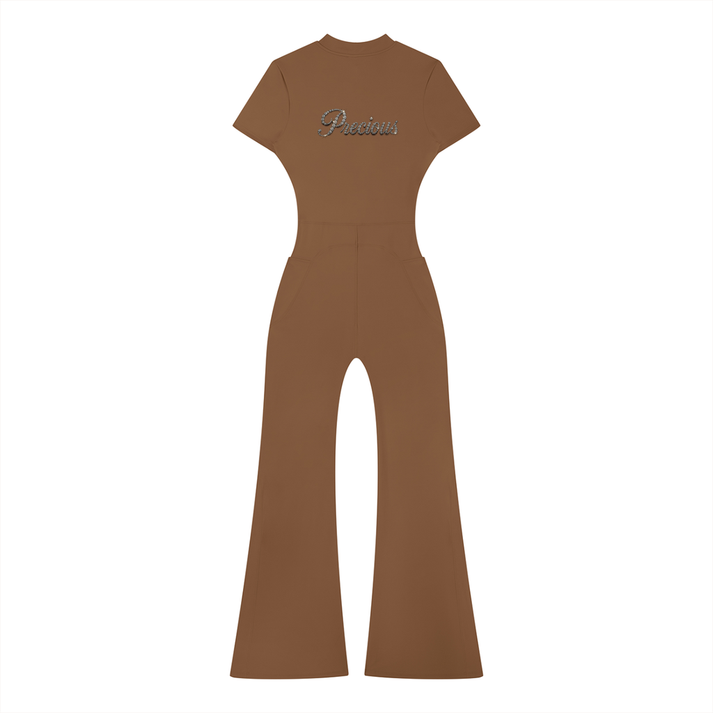Precious Women’s Tight Flared Leg Quarter-Zip Jumpsuit
