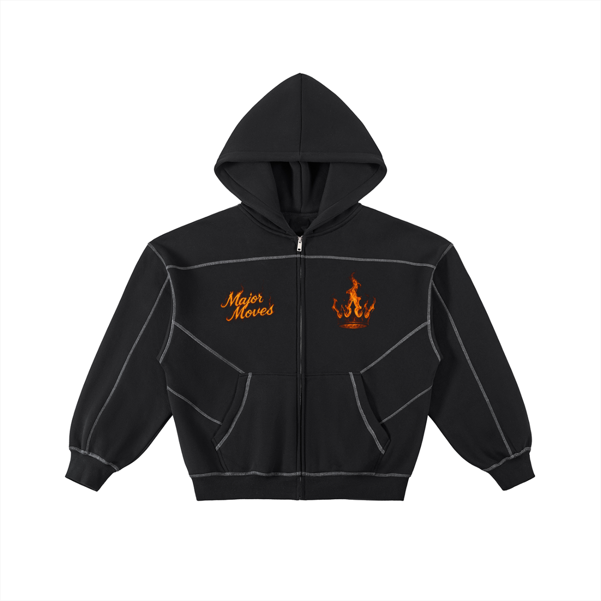 Major Moves Contrast-Stitched Boxy Fleece Zip Hoodie