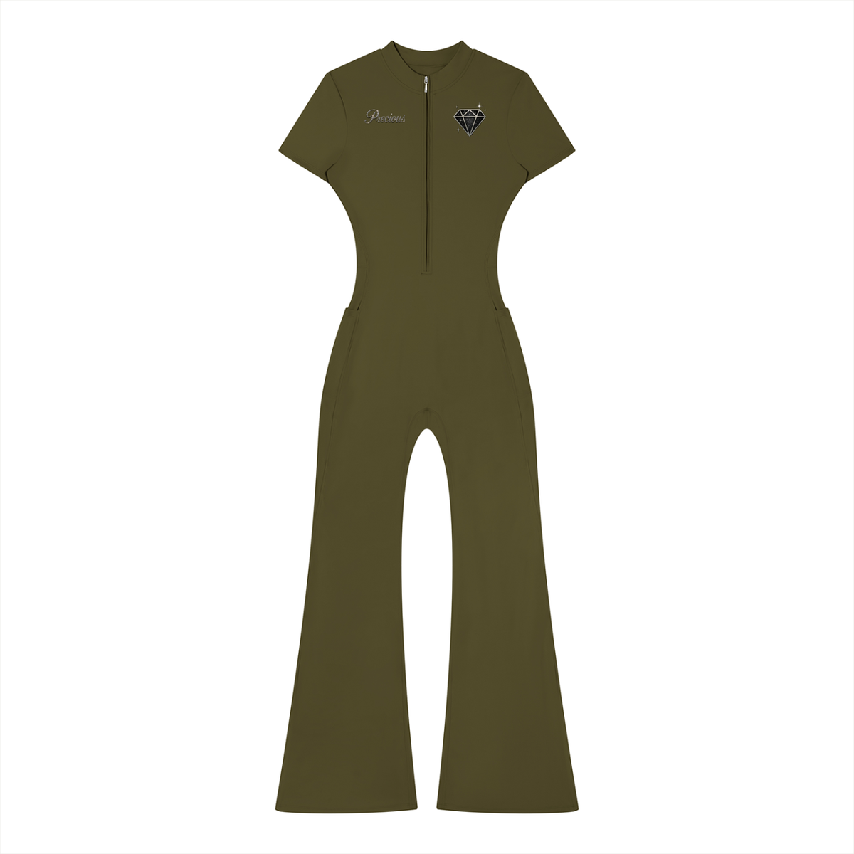 Precious Women’s Tight Flared Leg Quarter-Zip Jumpsuit