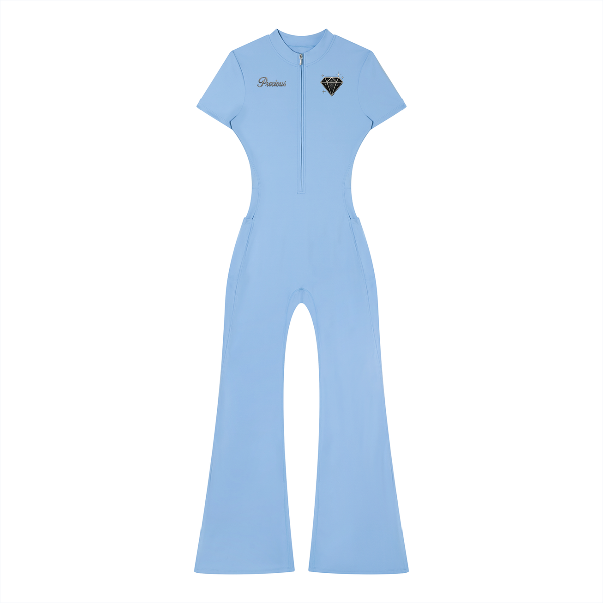 Precious Women’s Tight Flared Leg Quarter-Zip Jumpsuit
