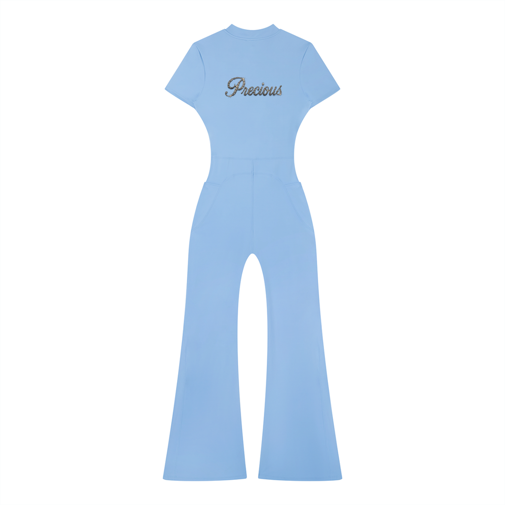 Precious Women’s Tight Flared Leg Quarter-Zip Jumpsuit