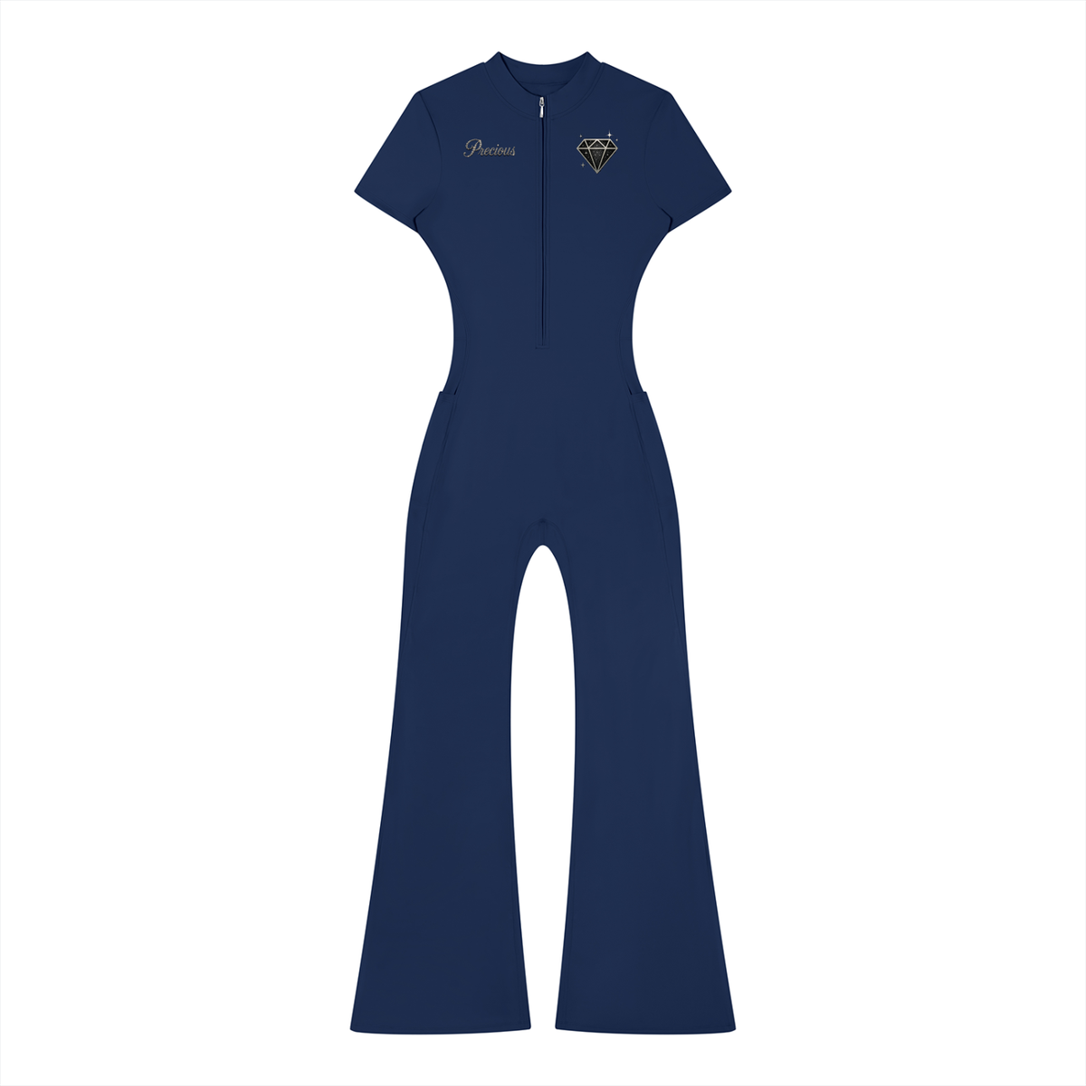 Precious Women’s Tight Flared Leg Quarter-Zip Jumpsuit