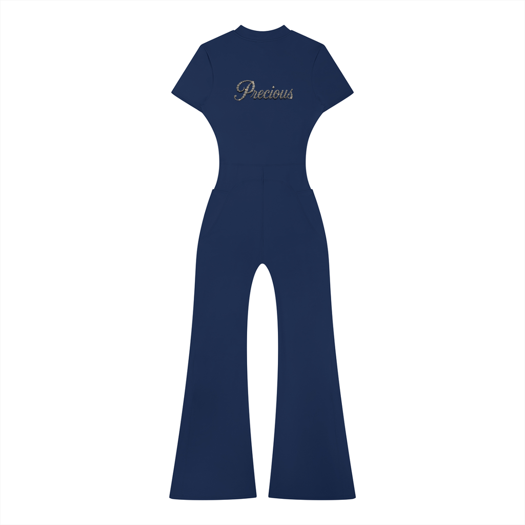 Precious Women’s Tight Flared Leg Quarter-Zip Jumpsuit
