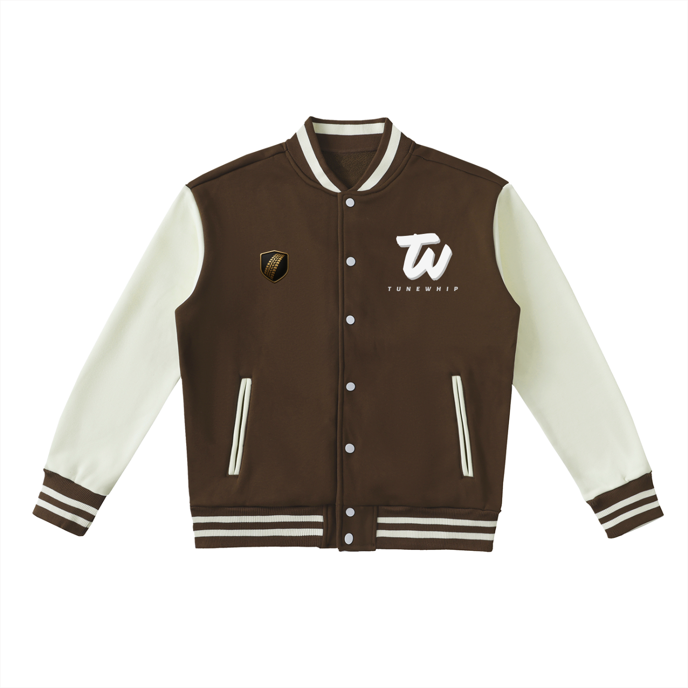 TUNEWHIP Two-Tone Fleeced Varsity Jacket